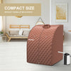 Portable personal steam sauna tent in coffee color with detachable chair, ideal for compact spaces and relaxation.