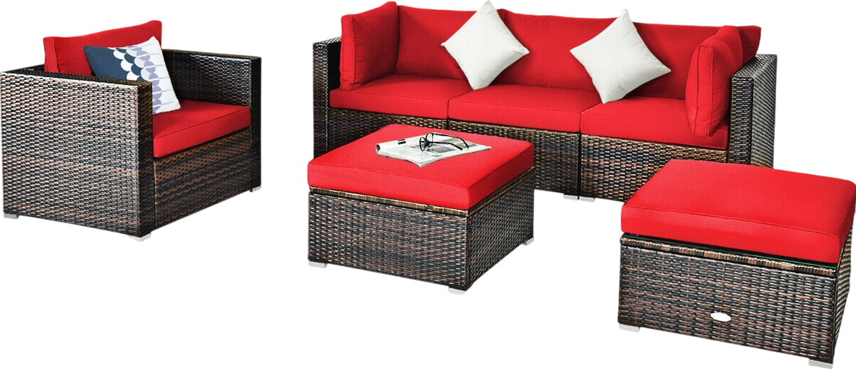 Costway Patio Rattan Furniture Set with Sectional Cushion 6 Piece New