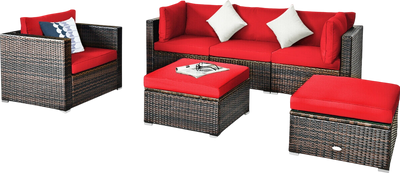 Costway Patio Rattan Furniture Set with Sectional Cushion 6 Piece New