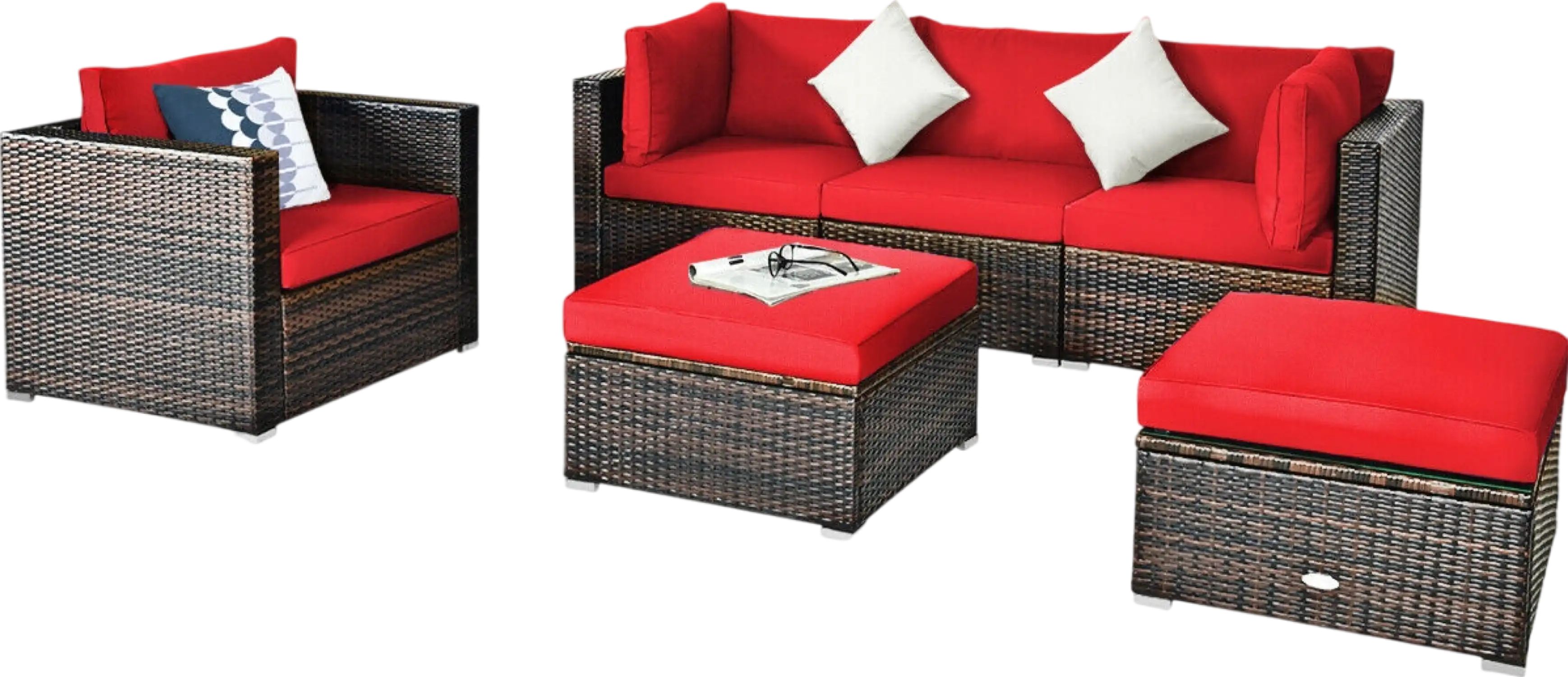 Costway Patio Rattan Furniture Set with Sectional Cushion 6 Piece New