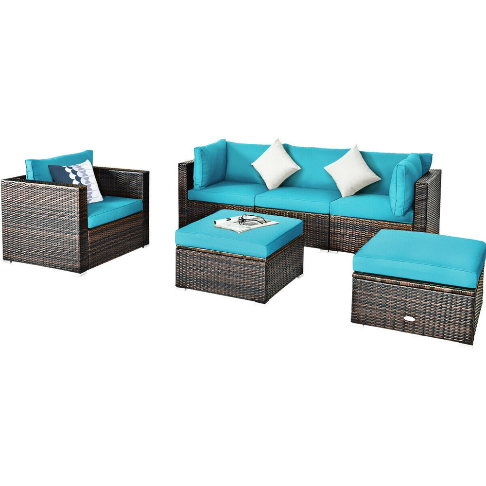 Costway Patio Rattan Furniture Set with Sectional Cushion 6 Piece New