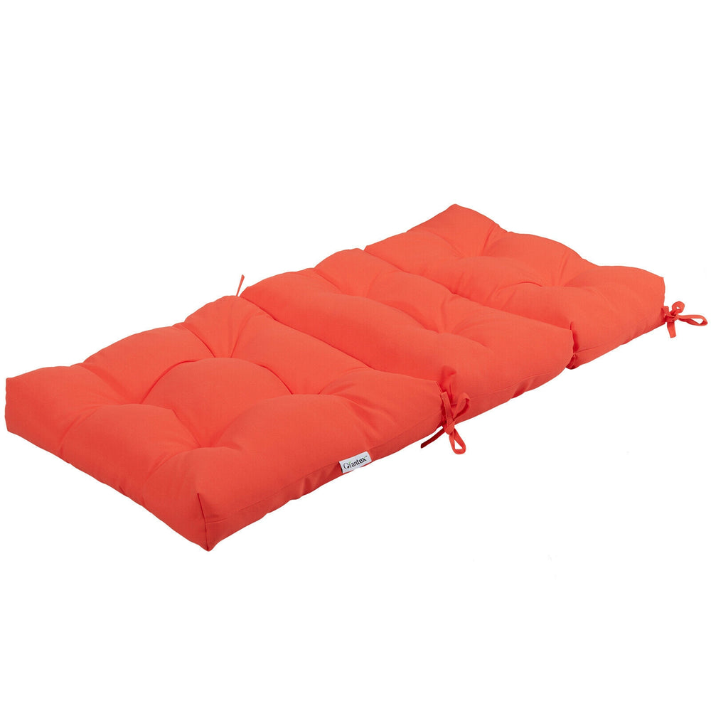 Tufted outdoor patio chair seating pad in orange, featuring premium sponge and suede for comfort, ideal for indoor and.