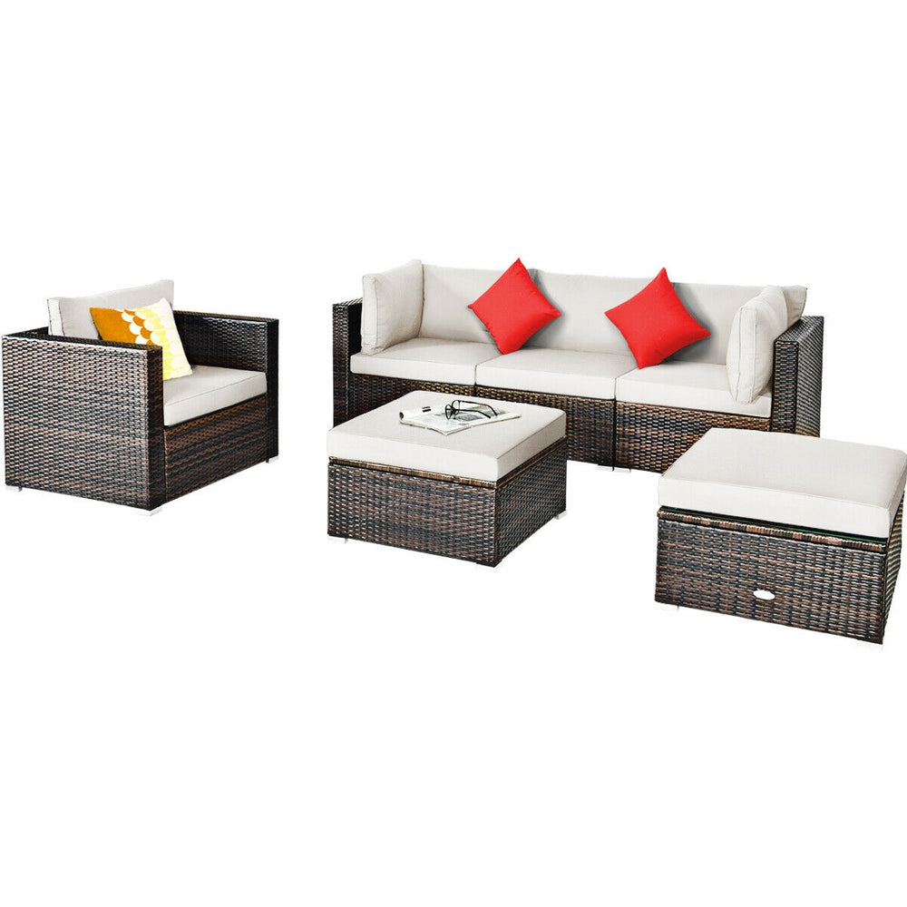 Costway Patio Rattan Furniture Set with Sectional Cushion 6 Piece New