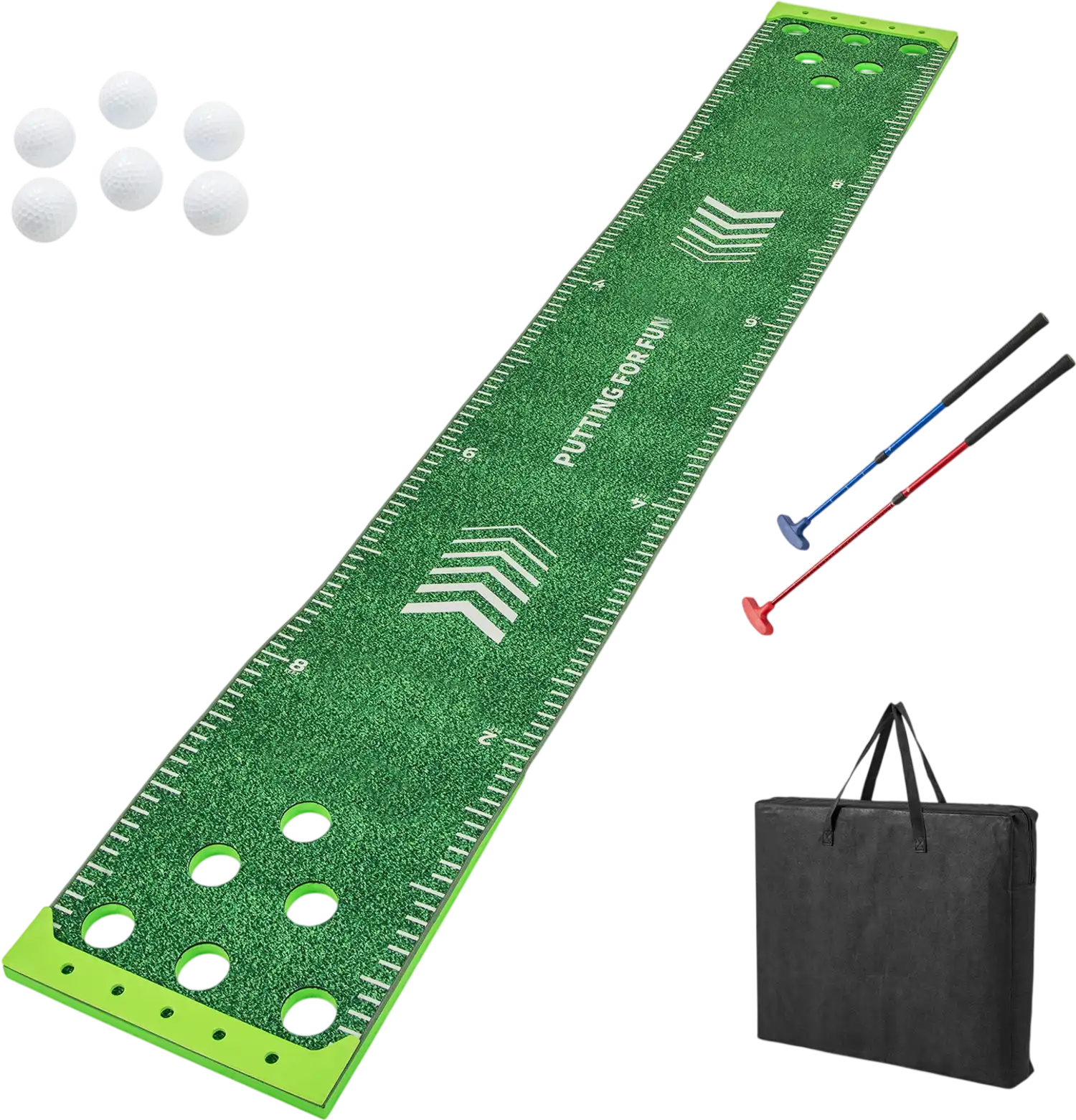 Costway 11' Putting Green Mat w/ 2 Adjustable Putters & 6 Balls 793648512 New