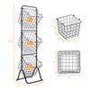 3-tier fruit basket stand with adjustable heights, featuring removable wire baskets for easy organization in kitchens.