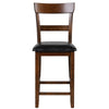 Counter height chair with rubber wood legs and leather seat, designed for comfort and vintage style.