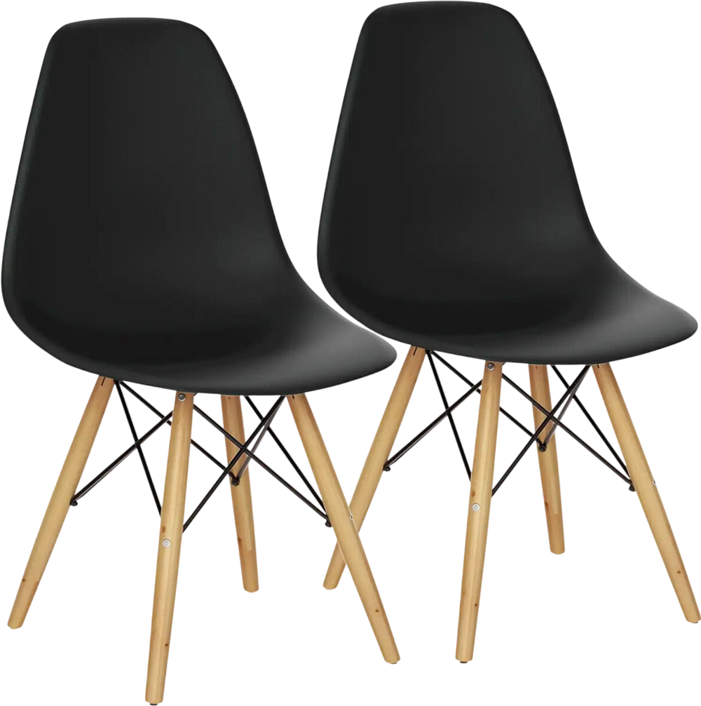 Set of 2 black mid-century modern dining side chairs with ergonomic design and wood legs for stylish dining decor.