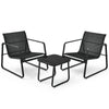 Cozy black patio chair featuring a breathable fabric seat and ergonomic armrests, ideal for comfortable outdoor.