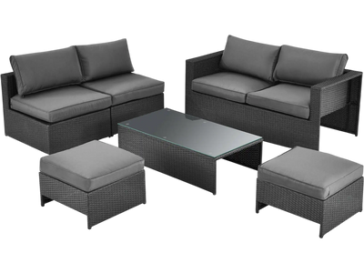 Costway 6-Piece Patio Rattan Sofa Furniture Set Glass Table Cushioned Gray 24567109 New