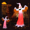 8-foot inflatable Halloween ghost with rotatable flame LED lights, made of waterproof polyester fabric for outdoor.