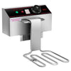 Dual tank electric countertop deep fryer with stainless-steel construction, adjustable temperature, and safety features.