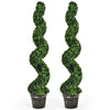 Two 4-foot artificial spiral boxwood topiary trees in cement-filled golden pots, perfect for indoor or outdoor decor.