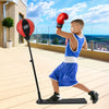 Kids punching bag with adjustable stand, red and black color, promoting hand-eye coordination and confidence.