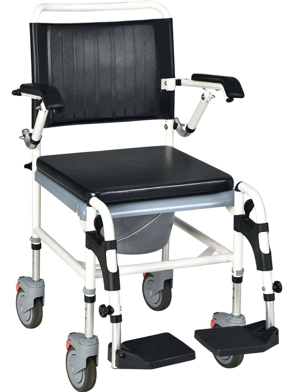 4-in-1 Bedside Commode Wheelchair with Detachable Bucket