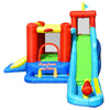 Inflatable kids water slide bounce house with slide, ball pit, and water cannon for outdoor summer fun.