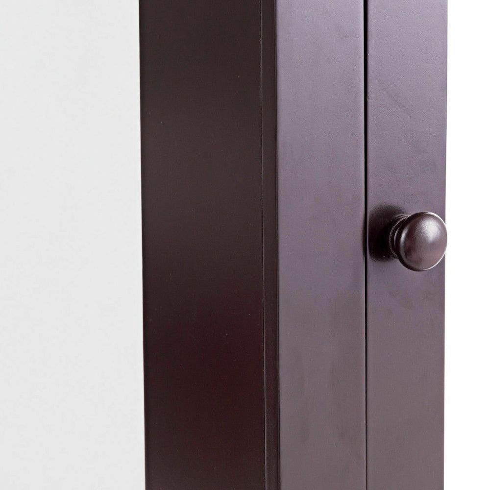 Close-up of the wall-mounted bathroom storage mirror cabinet featuring a sturdy design and magnetic lock for secure.