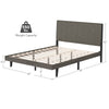 Queen size upholstered bed frame with tufted headboard, featuring 12 wooden slats and 8" under-bed storage space.