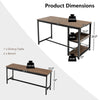 Dimensions of the 3-piece dining table set with wine rack, featuring a brown tabletop and sturdy steel frame.