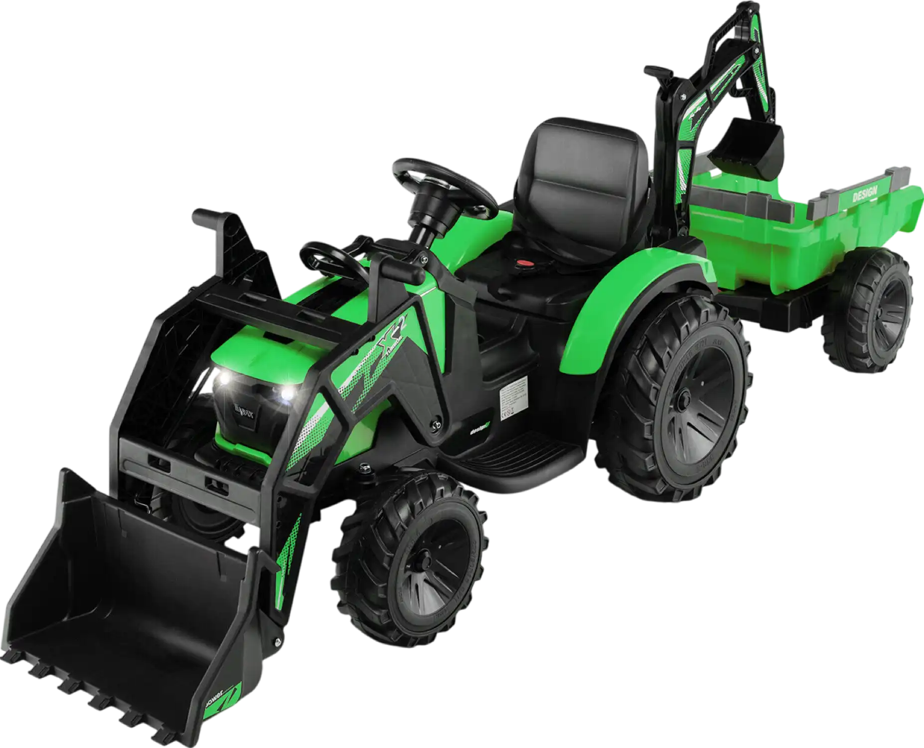 Costway Ride on Excavator 3-in-1 Vehicle with Shovel Bucket and Trailer New