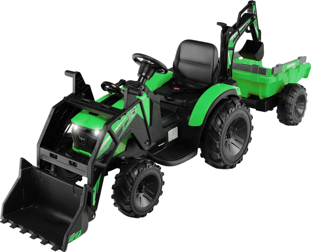 12V 3 in 1 Kids Ride On Excavator with Shovel Bucket and Music-Green