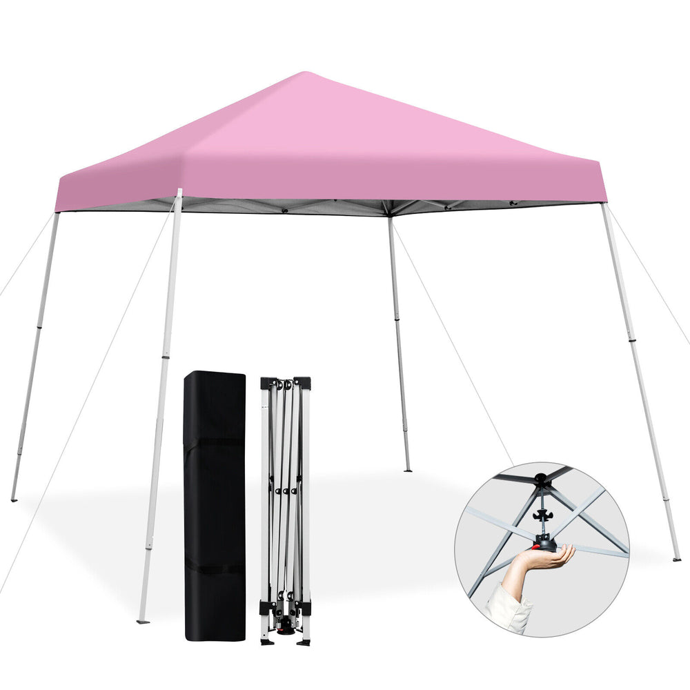 Pink 10 x 10 feet outdoor instant pop-up canopy with carrying bag, perfect for camping and outdoor events.