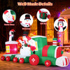 Christmas inflatable train featuring Santa Claus, snowman, and penguin, made of weather-resistant polyester for outdoor.
