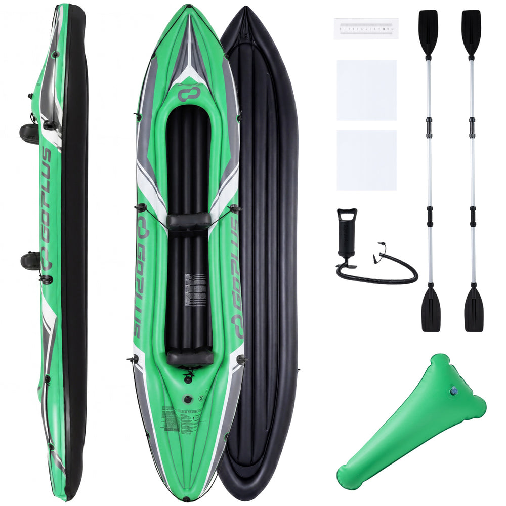 11.5 feet inflatable kayak for 2 persons in green, includes aluminum paddles and pump for easy outdoor adventures.