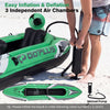 Inflatable 11.5 feet kayak for 2 persons in green, featuring 3 independent air chambers and manual pump for easy.