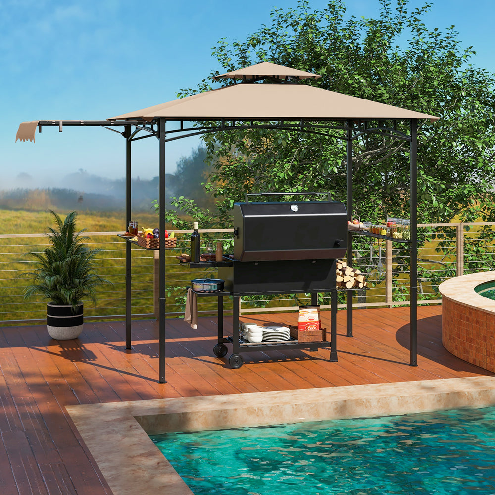 11 x 5 FT Grill Gazebo with Side Awning and Double-Tiered Top-Beige - Gallery View 1 of 10