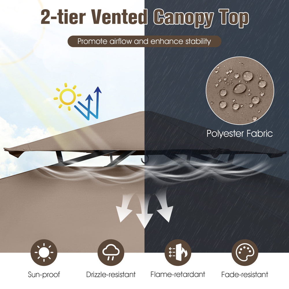 Double-tiered canopy top of the 11 x 5 FT grill gazebo in brown, featuring drizzle-resistant polyester fabric for.
