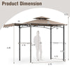 Dimensions of the 11 x 5 FT brown grill gazebo, featuring a double-tiered top and side awning for enhanced shade.