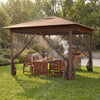 11.5 x 11.5 FT Pop-up Canopy Instant One-Person Setup with Mesh Screen Netting-Brown - Gallery View 1 of 11