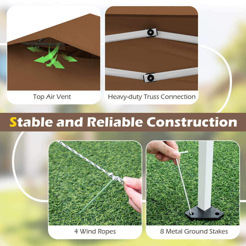 Top air vent and heavy-duty truss connection of the 11.5 x 11.5 FT pop-up canopy for stable outdoor use.