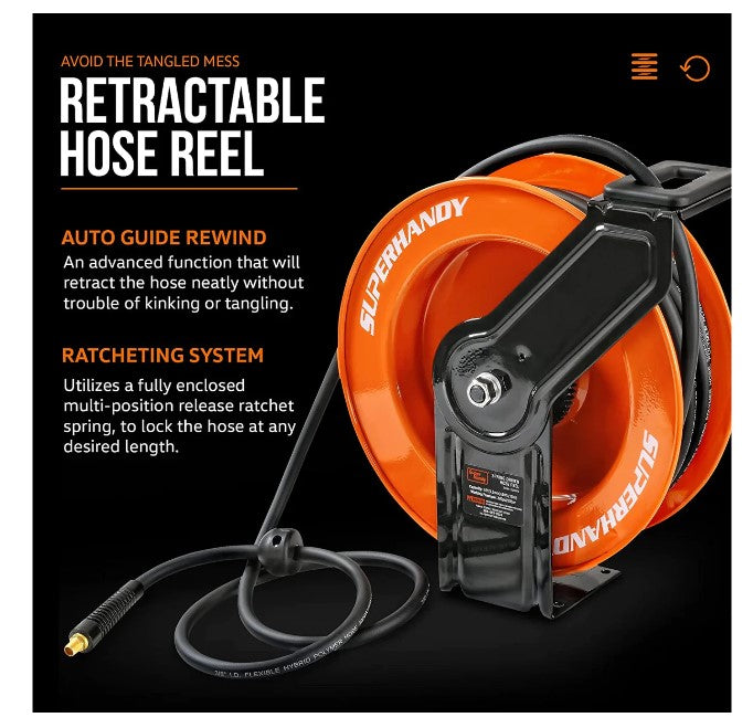 ReelWorks GUR016 Mountable Retractable Air Hose Reel 3' Lead-In Hose 1 –  FactoryPure
