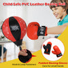 Kids punching bag with adjustable stand, red and black PVC leather ball, and padded gloves for safe play and.