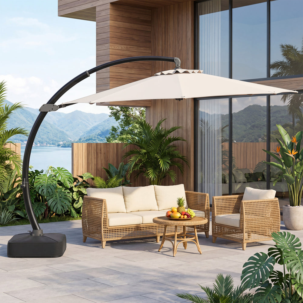 11 ft Cantilever Patio Umbrella with Base with 360° Rotation and Tilt Adjustment-Navy