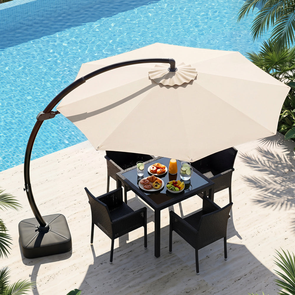 11 ft Cantilever Patio Umbrella with Base with 360° Rotation and Tilt Adjustment-Navy