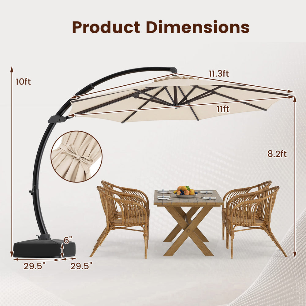 11 ft Cantilever Patio Umbrella with Base with 360° Rotation and Tilt Adjustment-Navy