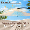 11 FT cantilever patio umbrella in beige with air vent, rustproof aluminum frame, and 360° rotation for optimal shade.