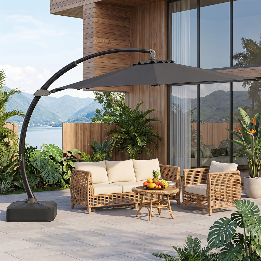 11 ft patio umbrella LAUSAINT HOME Outdoor Umbrella, Deluxe Curvy Cantilever with 360 Rotation angle tilt system plus 360 rotation via the foot pedal make positioning shade flexible ACEGOSES 11-ft Aluminum Red Slide-tilt