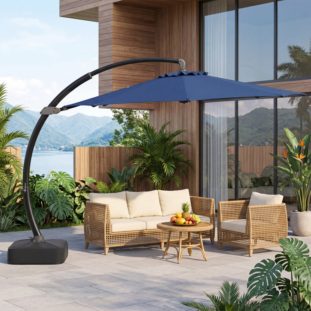 11 ft Cantilever Patio Umbrella with Base with 360° Rotation and Tilt Adjustment-Navy