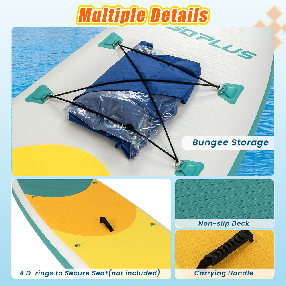 Bungee storage on the 11 Feet Premium SUP Inflatable Paddle Board with D-rings for securing a seat and carrying handle.