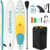 11-foot inflatable stand-up paddle board with non-slip deck, removable fin, and included paddle for water sports.
