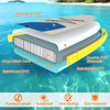 11 feet inflatable stand up paddle board with reinforced PVC, non-slip deck, and dual action hand pump for easy use.