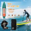 11' inflatable stand-up paddle board with kayak seat, 330 lbs capacity, ideal for beginners and all levels, shown on.