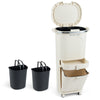 11-gallon beige kitchen trash can with lid, featuring dual removable buckets and a pull-out drawer for waste sorting.