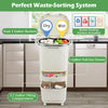 11-gallon beige kitchen trash can featuring dual 3.2-gallon buckets and a 1-gallon pull-out drawer for waste sorting.