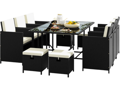 Costway 11 Piece Patio Dining Set Wicker Chairs Tempered Glass Table Waterproof Cushions 26541893 New