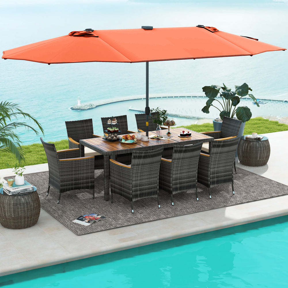 11 double layer patio umbrella COSTWAY Pieces Dining Set With 15 Feet Double-Sided Patio and Base-Beige REBEL The strong 11 Pieces Patio Dining Set