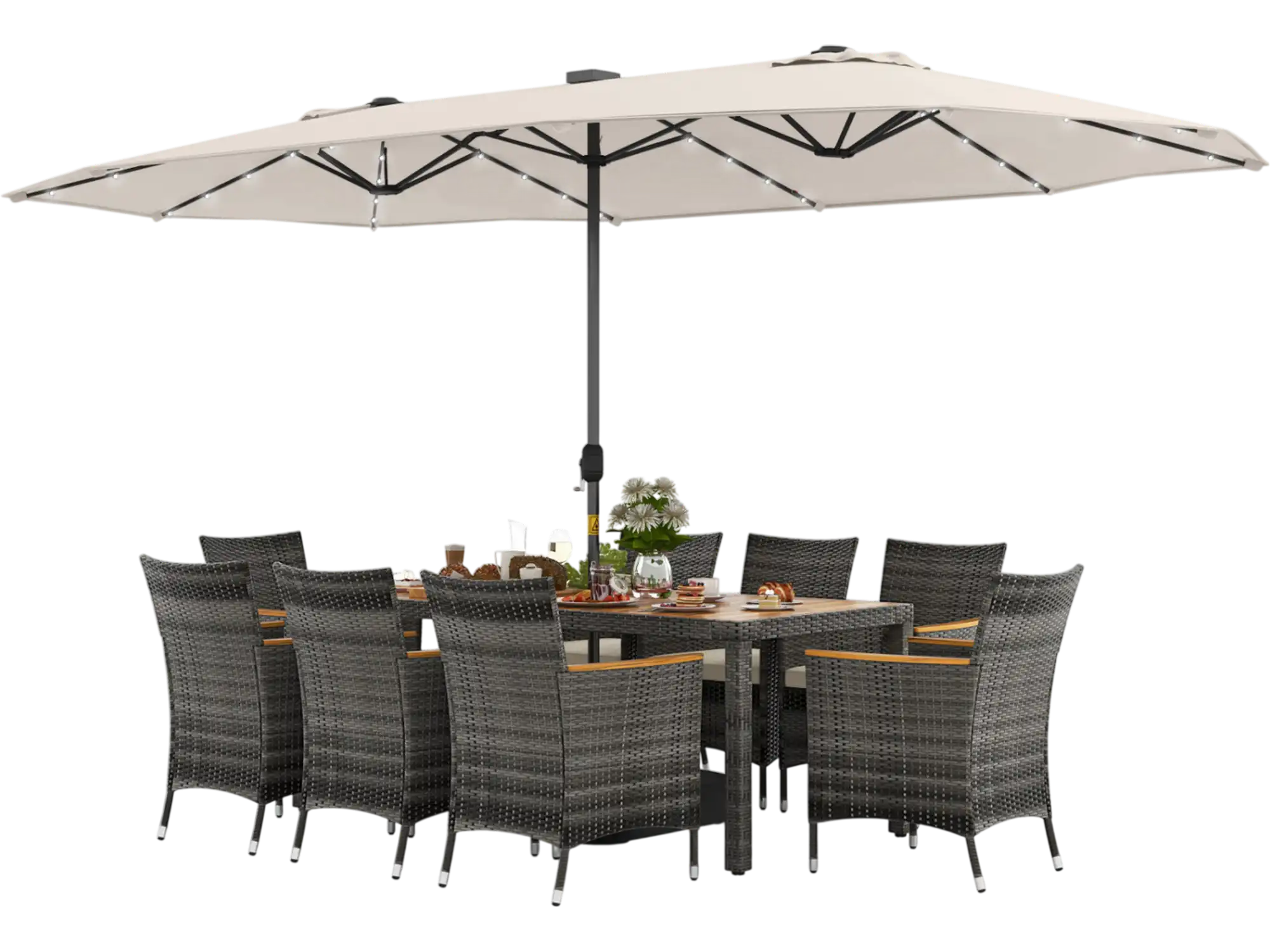 Costway 11-Piece Patio Dining Set w/ 15' Double-Sided Umbrella & Base 36148795 New